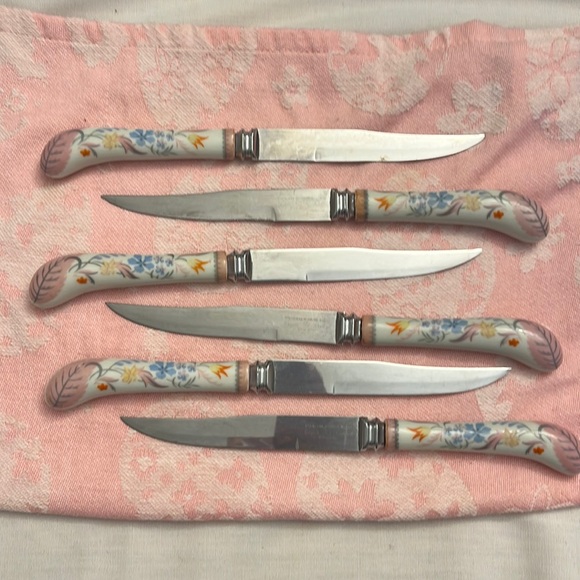 Rare Set Regent Sheffield Forever Sharp Steak Knives Porcelain Handles Set Of 6 - Picture 3 of 7